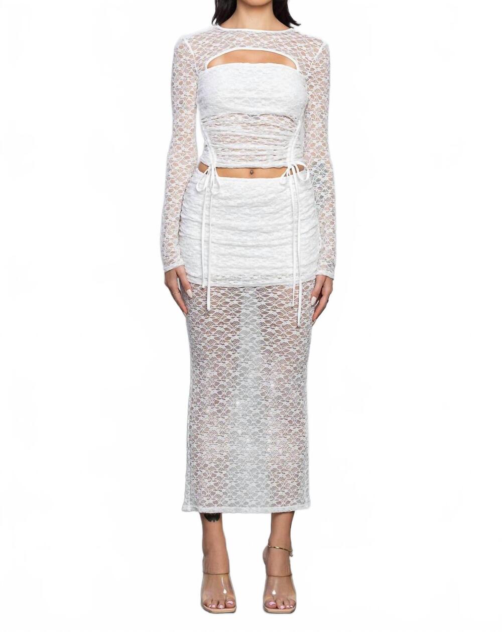 NEW NO VACANCY lace long sleeve cut-out top and long skirt set in white